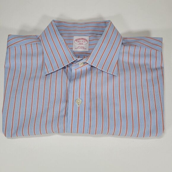 Brooks Brothers Shirt Mens 16.5 Blue White Striped Dress Button Up Long Sleeve - Picture 6 of 7